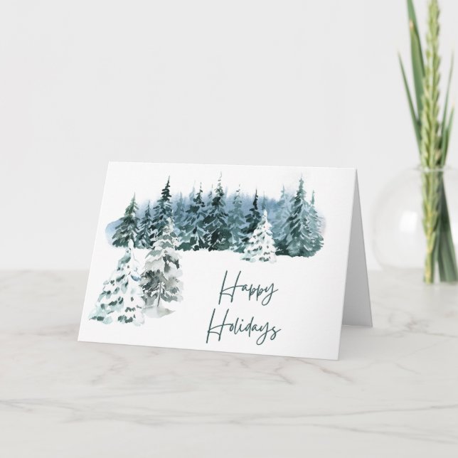 Blue Watercolor Christmas Tree Scene Card Dankeskarte (Vorderseite)