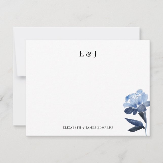 Blue Watercolor Classic Elegante Couple Initials Mitteilungskarte (Vorderseite)