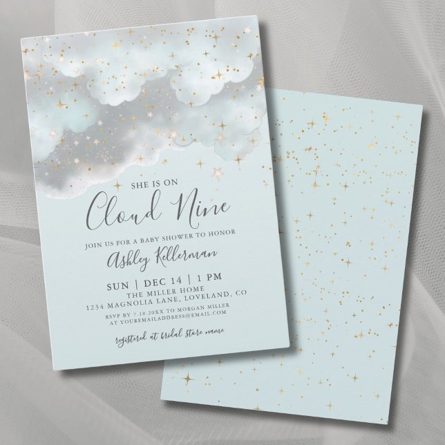 Blue Watercolor Cloud Nine Baby Dusche Einladung (Blue Watercolor Cloud Nine Baby Shower Invitation)