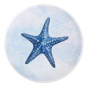 Blue Watercolor Coastal Beach Starfish Seashells Keramikknauf