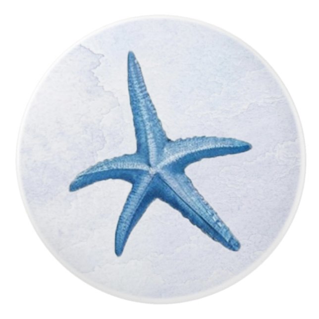 Blue Watercolor Coastal Beach Starfish Seashells Keramikknauf (Vorderseite)
