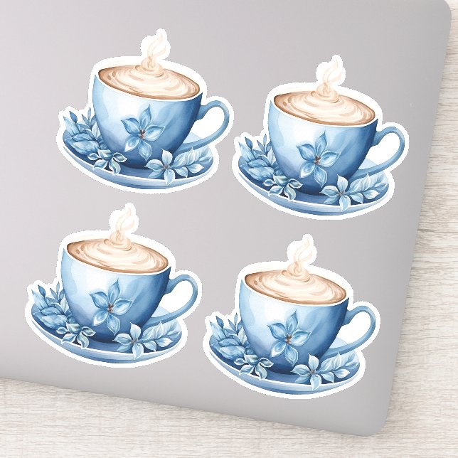 Blue Watercolor Coffee Cups 2 Aufkleber (Detail)