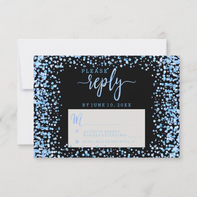 Blue Watercolor Confetti Dots Hochzeitsantwort UAW RSVP Karte (Vorderseite)