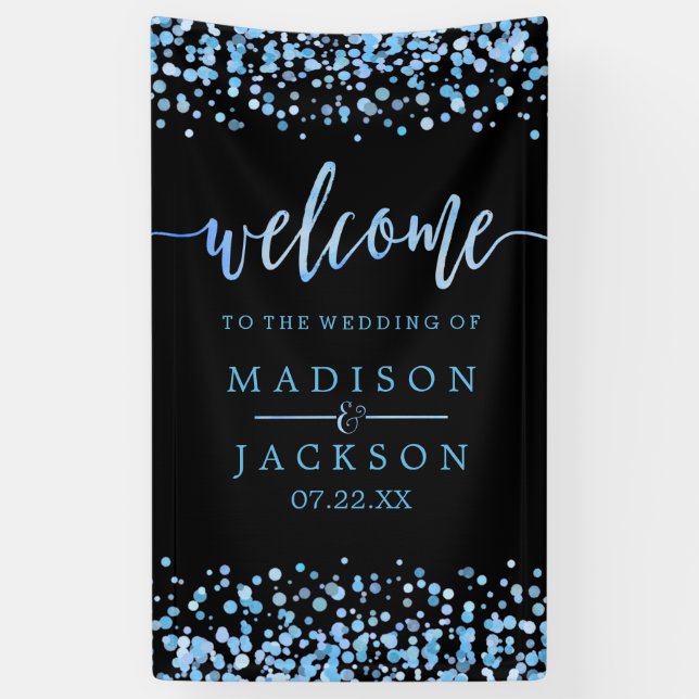 Blue Watercolor Confetti Dots Wedding Willkommen Banner (Vertikal)