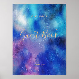 Blue Watercolor Confetti Gästebuch Sign Poster