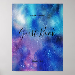 Blue Watercolor Confetti Gästebuch Sign Poster
