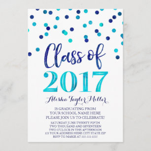 Blue Watercolor Confetti Graduation Party Einladung