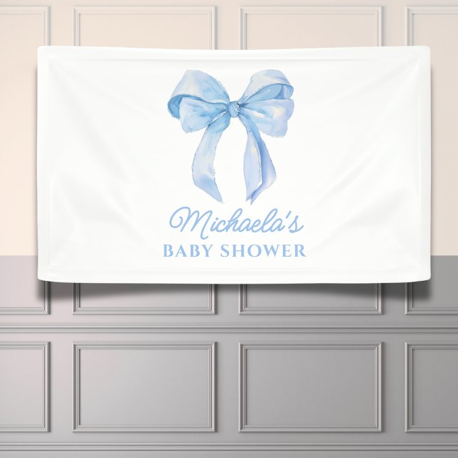Blue Watercolor Coquette Bow Minimal Baby Dusche Banner (Von Creator hochgeladen)