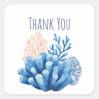 Blue Watercolor Coral Reef Vielen Dank Quadratischer Aufkleber