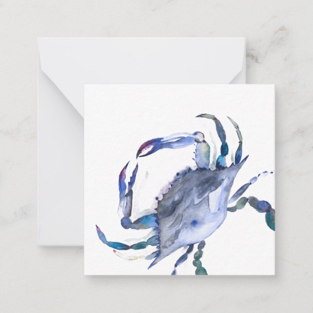 Blue Watercolor Crab Mini-Karte Mitteilungskarte (Vorderseite)