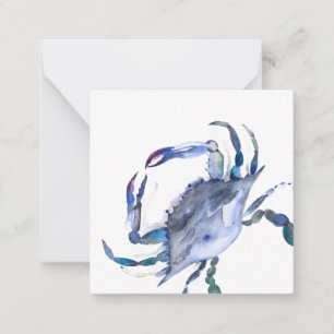 Blue Watercolor Crab Mini-Karte Mitteilungskarte