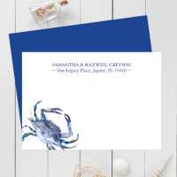 Blue Watercolor Crab Personalisiert Stationery Car