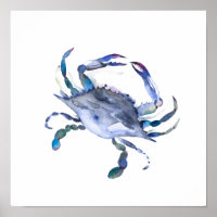 Blue Watercolor Crab Poster