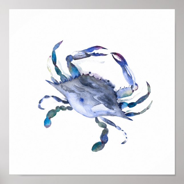 Blue Watercolor Crab Poster (Vorne)