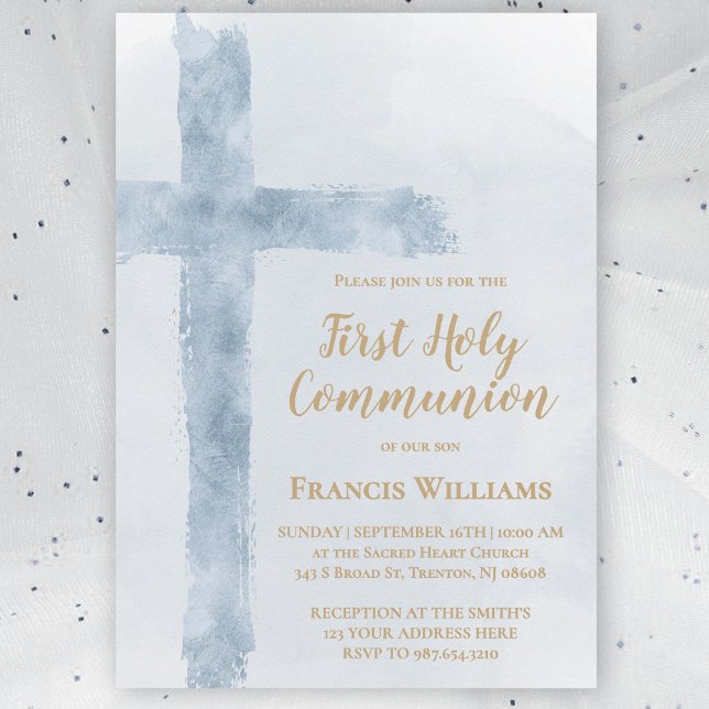 blue watercolor cross First Holy Communion Einladung (Von Creator hochgeladen)