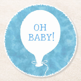 Blue Watercolor Custom Text Baby Dusche Oh Baby Runder Pappuntersetzer