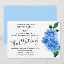 Blue Watercolor Dahlia Blume Moderne Hochzeit