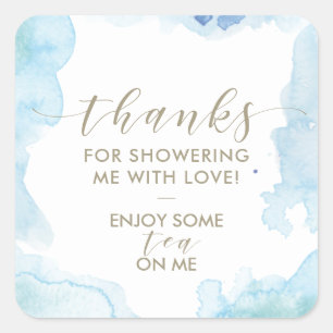 Blue Watercolor Danke Brautparty Tea Gefallen an d Quadratischer Aufkleber