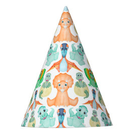 Blue Watercolor Dinosaur Birthday Baby Dusche Partyhütchen