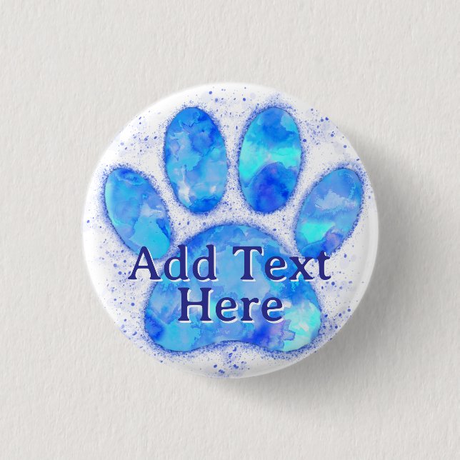 Blue Watercolor Dog Paw Print Custom Button (Vorderseite)