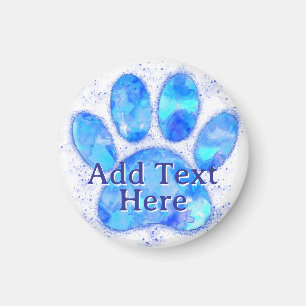Blue Watercolor Dog Paw Print Custom Magnet