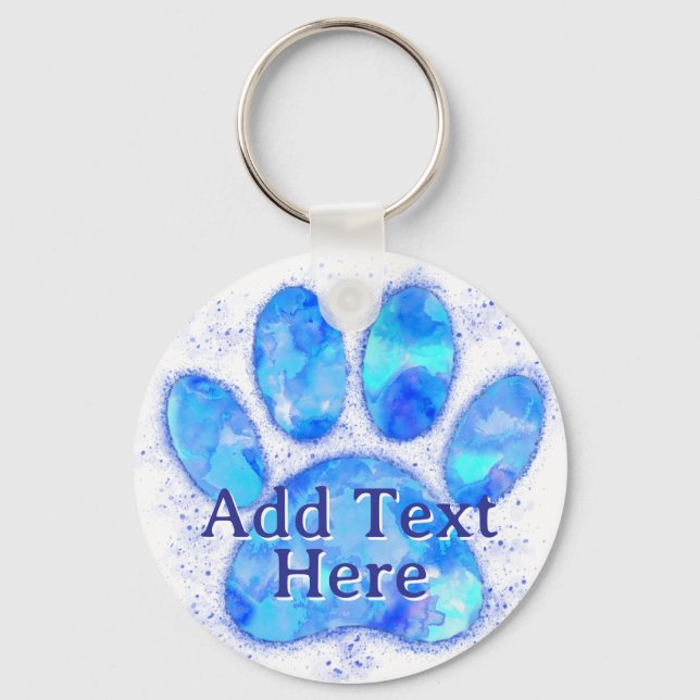 Blue Watercolor Dog Paw Print Custom Schlüsselanhänger (Vorderseite)