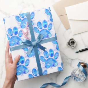 Blue Watercolor Dog Paw Print Geschenkpapier