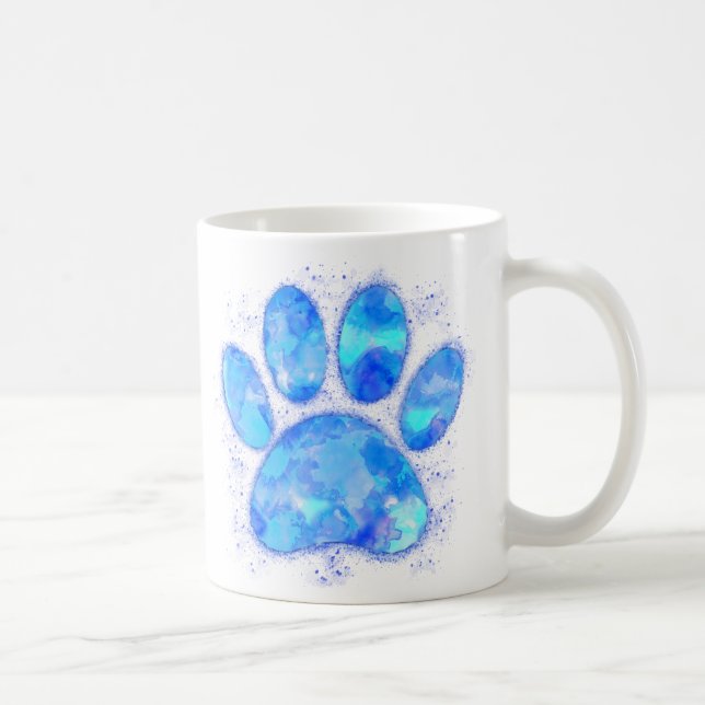 Blue Watercolor Dog Paw Print Kaffeetasse (Rechts)
