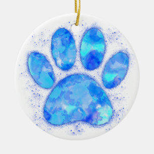 Blue Watercolor Dog Paw Print Keramik Ornament