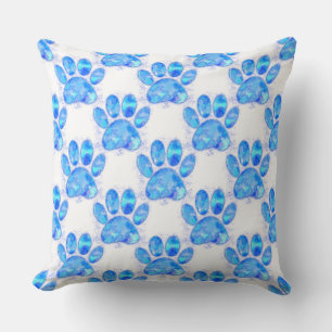 Blue Watercolor Dog Paw Print Kissen