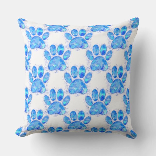 Blue Watercolor Dog Paw Print Kissen (Vorderseite)