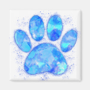 Blue Watercolor Dog Paw Print Magnet
