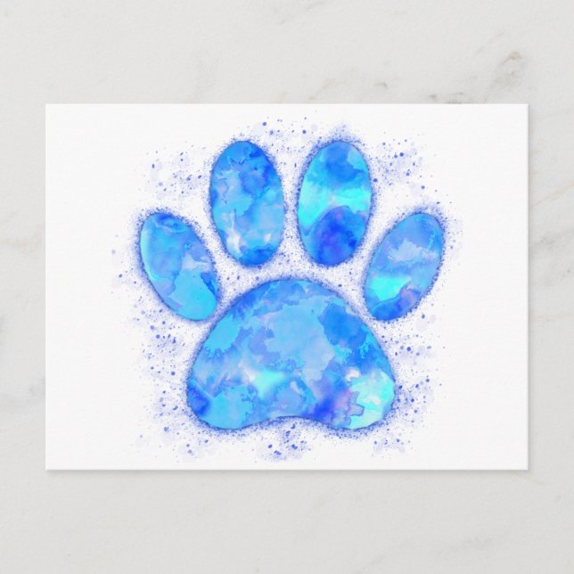 Blue Watercolor Dog Paw Print Postkarte (Vorderseite)