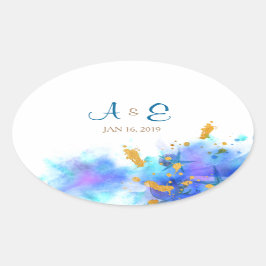 Blue Watercolor Dolphin Wedding Oval Sticker