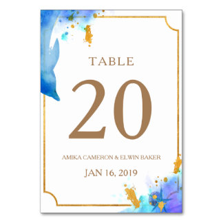 Blue Watercolor Dolphin Wedding Table Card Tischnummer
