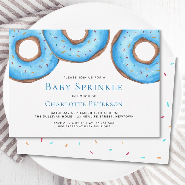 Blue Watercolor Donuts Boy's Baby Sprinkle Dusche Einladung (Von Creator hochgeladen)