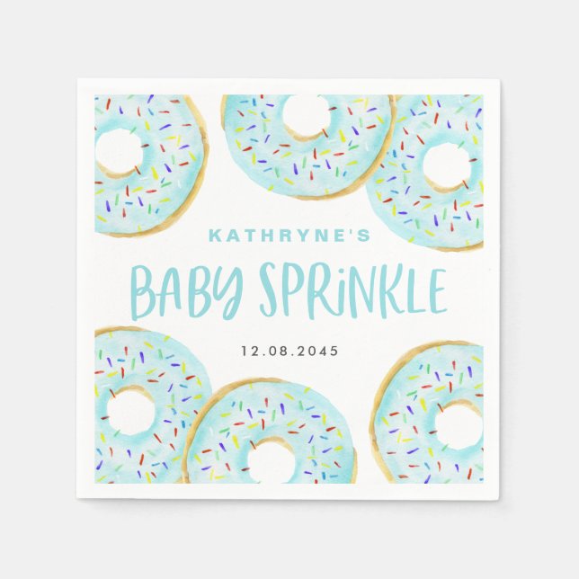 Blue Watercolor Donuts Kinderdusche Sprinkle Serviette (Vorderseite)