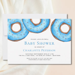 Blue Watercolor Donuts Sprinkles Boy's Baby Shower Einladung