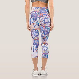 Blue Watercolor Dreamcatcher Modern Boho Capri Leggings
