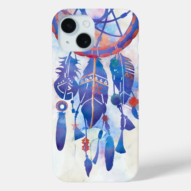 Blue Watercolor Dreamcatcher Modern Boho Case-Mate iPhone Hülle (Rückseite)