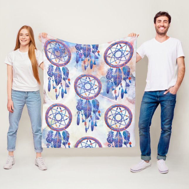 Blue Watercolor Dreamcatcher Modern Boho Fleecedecke (Beispiel)