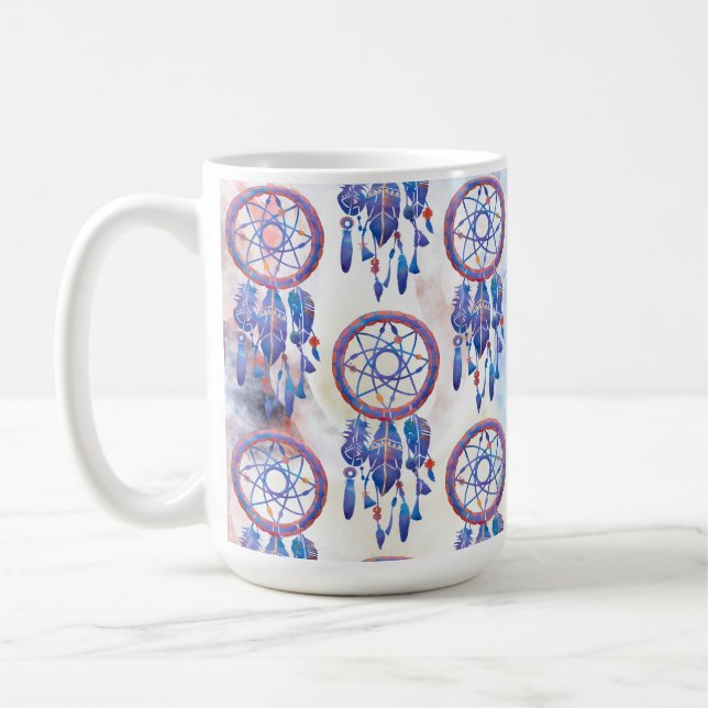 Blue Watercolor Dreamcatcher Modern Boho Kaffeetasse (Links)