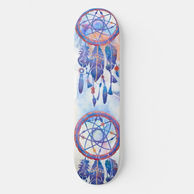Blue Watercolor Dreamcatcher Modern Boho Skateboard (Vorderseite)