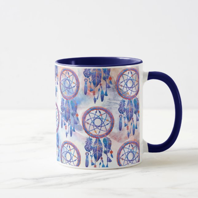 Blue Watercolor Dreamcatcher Modern Boho Tasse (Rechts)