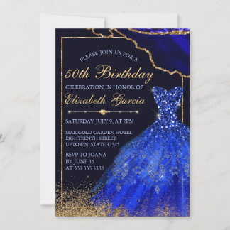 Blue Watercolor Dress & agate Geburtstag Einladung