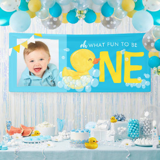 Blue Watercolor Duck Oh What Fun Foto Party Banner