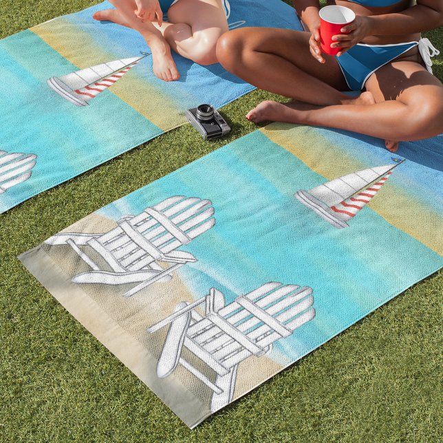 Blue Watercolor Einfache Küstenstrasse Sailboat Strandtuch (Von Creator hochgeladen)