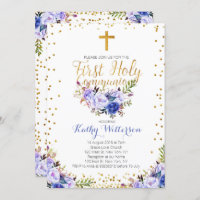 Blue Watercolor Erstkommunion Einladung