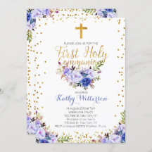 Blue Watercolor Erstkommunion Einladung