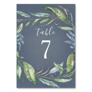 Blue Watercolor Eucalyptus Greenery Wreath Wedding Tischnummer